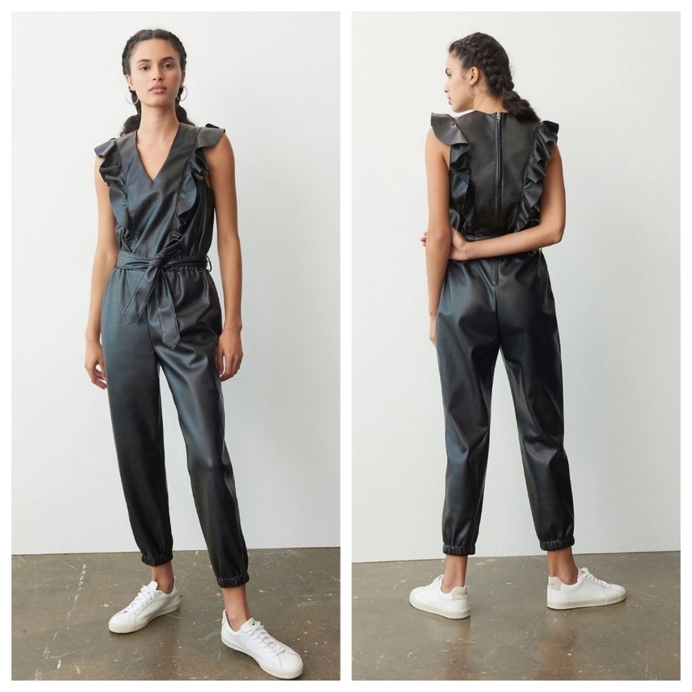 BLANK NYC Tressa Women’s M Black Jumpsuit Cat Woman Whimsigoth Faux Leather Edgy